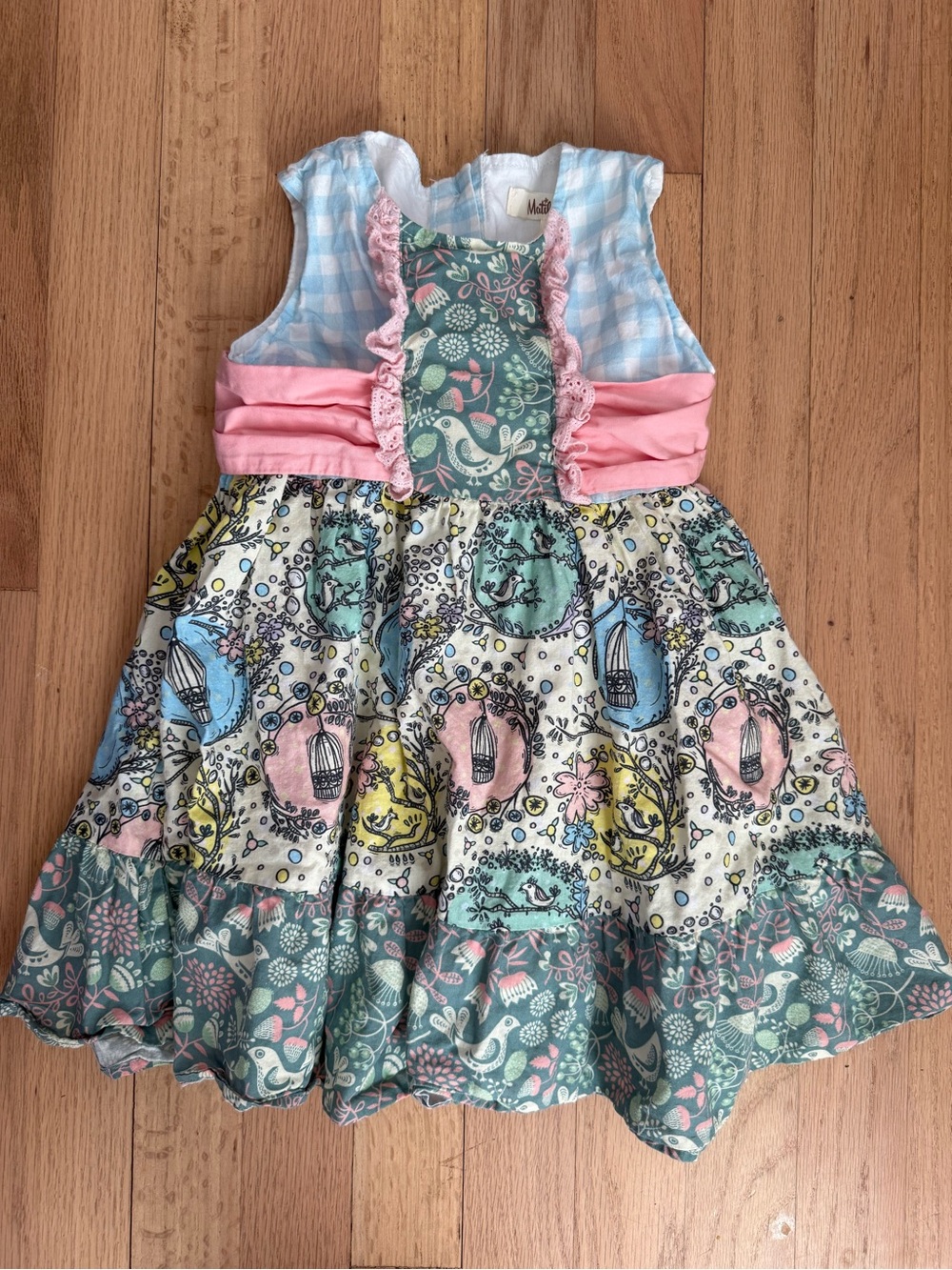 Matilda Jane 4T Dress with Bird Print & Blue Gingham Details